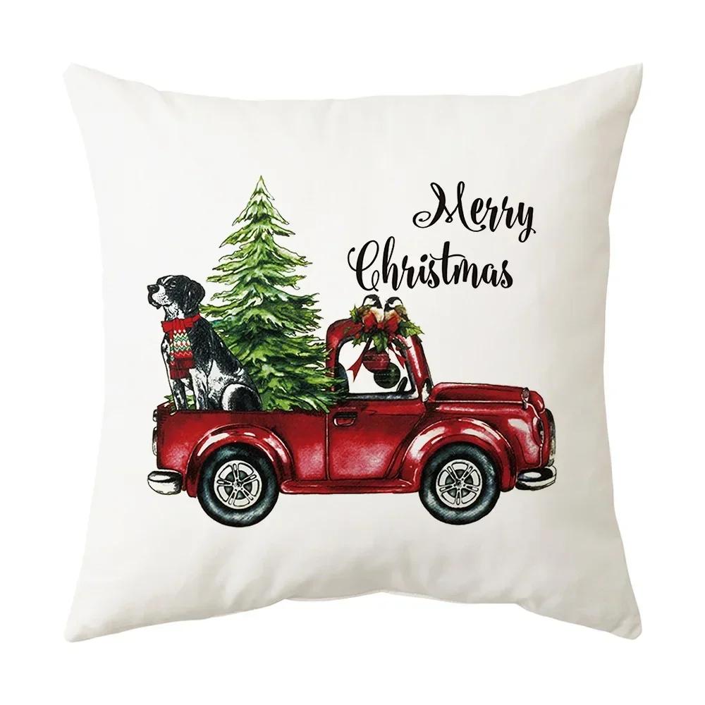 Printed Christmas Cushion Cover Cartoon Santa Claus Tree Pillowcase Happy New Year Home Gift Izable