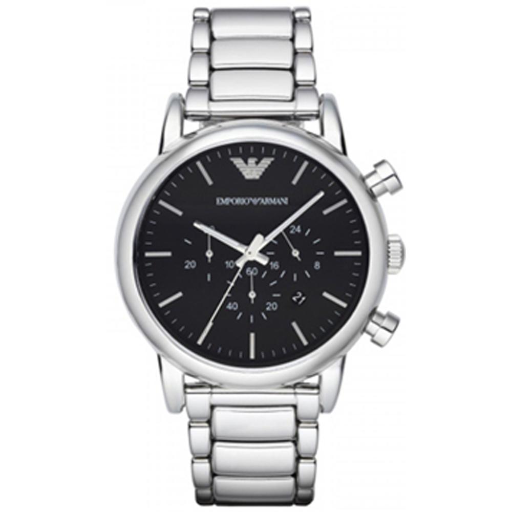 Emporio Armani Luigi Black Stainless Steel Silver Men s Quartz Chronograph AR1894 чёрный