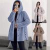 Women's Hooded Fleece Cardigan Jacket Loose Long Sleeve Button Front Casual Coat Winter Outerwear