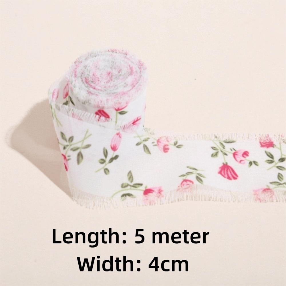 1/3 Rolle Satinband mit aufgedruckten Blumen 4 cm Breite Seidenband Ausgefranste Kanten Handgefertigtes Bastelmaterial Chiffonband Hochzeitseinladung