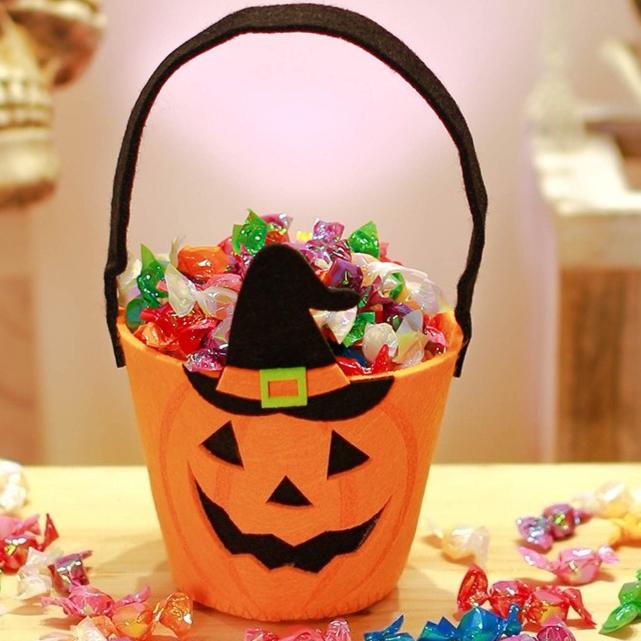 Halloween Trick or Treat Bucket Non-Woven Candy Bag Kids Portable Pumpkin Ghost Gift Tote Pouch
