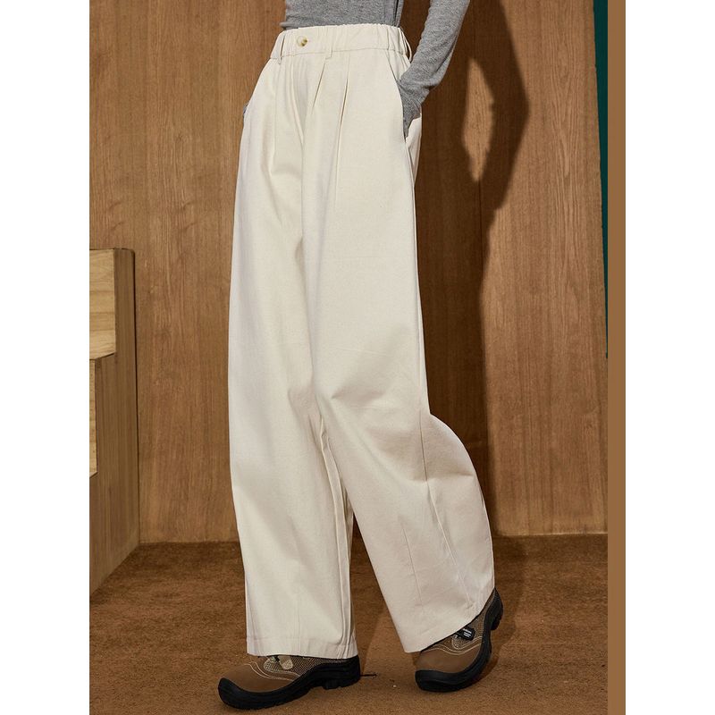 Coolhut Spring and Autumn New Pure Cotton Off-White Age-Reducing Casual Pants Slimming Versatile Loose Women's Cocoon-Shaped Pants Long Pants