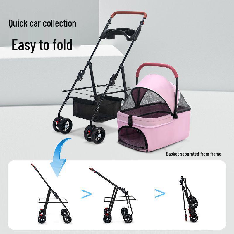 Lightweight Foldable Pet Stroller with Detachable Basket for Dogs and Cats