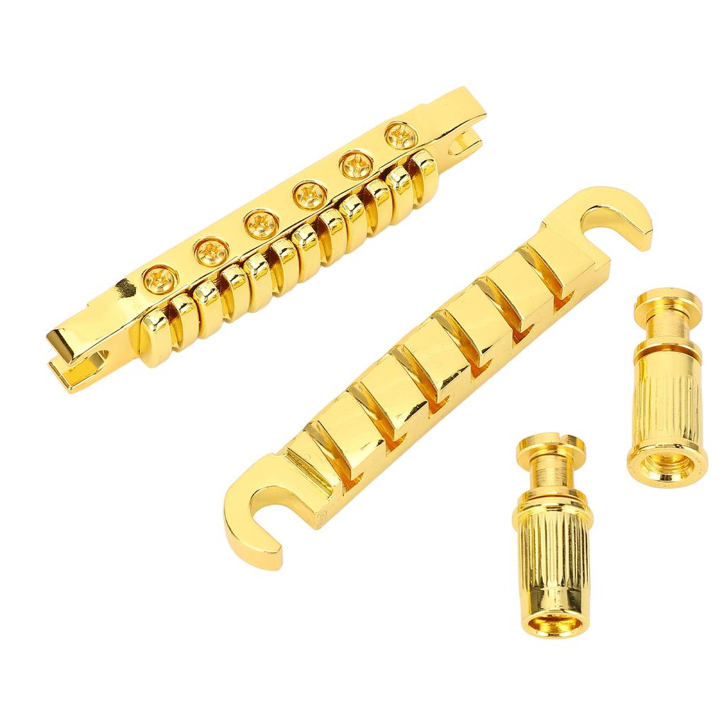 Split Guitar Bridge Zinc Alloy Individually Adjustable 10.4mm Guitar String Through Bridge Replacement for LP Gold