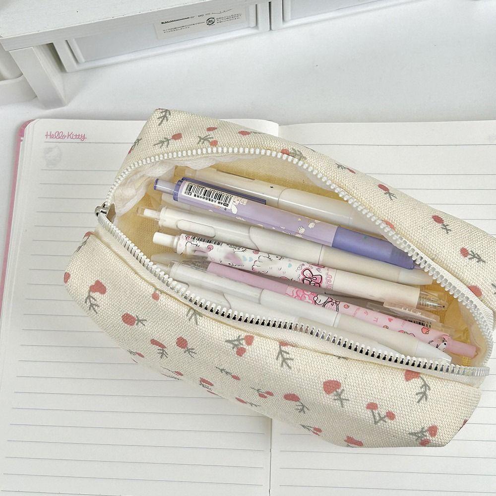 Small Flowers Floral Pencil Bag Fresh Style Pen Bag Pen Box Pencil Cases Makeup Bag