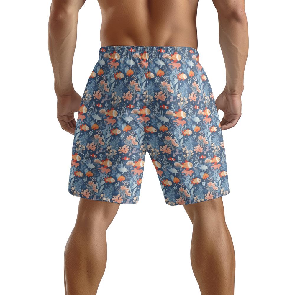 Creature Marine Europee e Americane Elementi Floreali Pantaloncini Casual da Uomo Pantaloni da Spiaggia