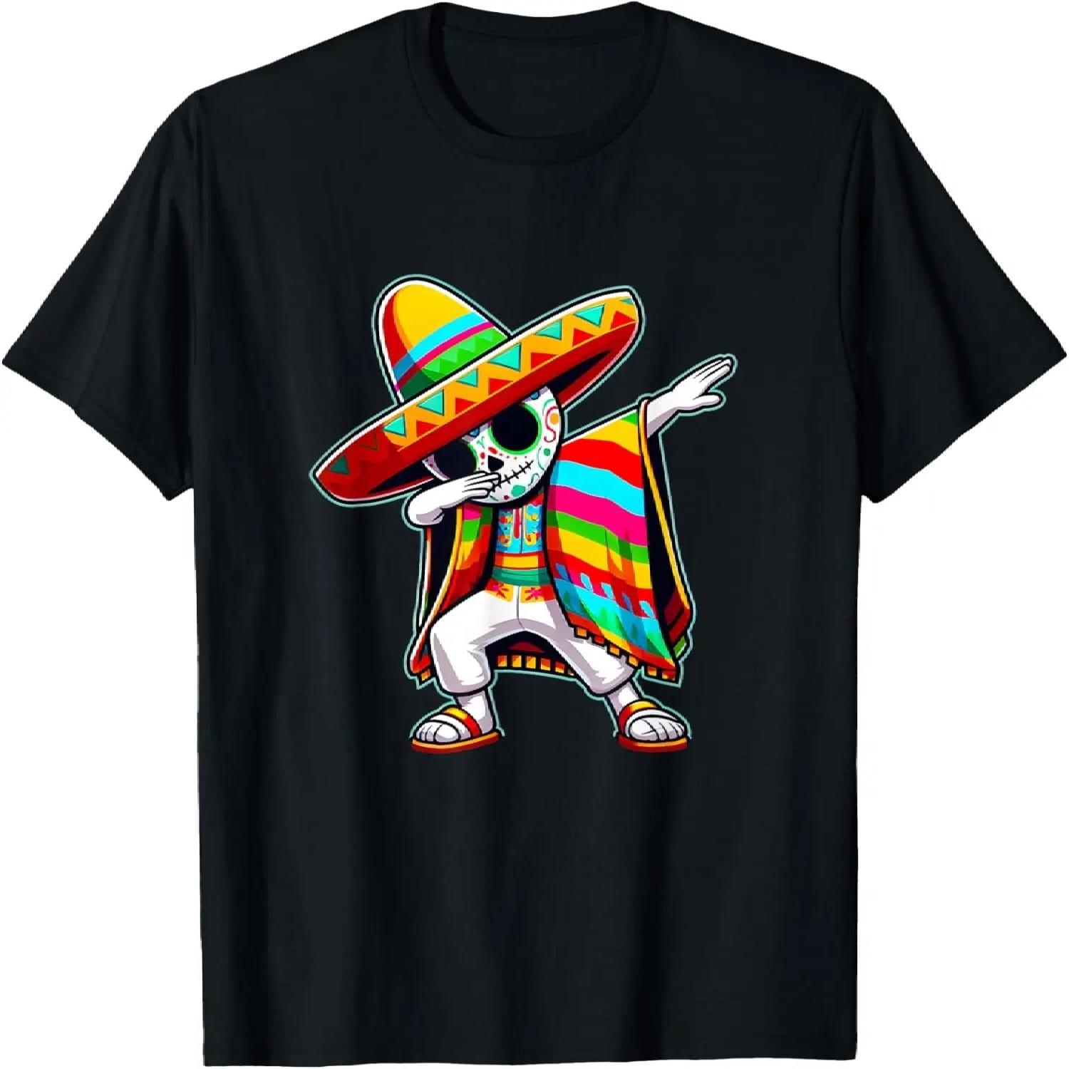 Retro Mexican Boy Dabbing Poncho Cinco de Mayo Graphic T-Shirt S чёрный