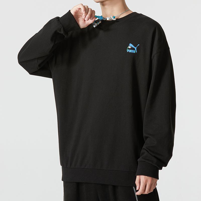 Puma Solid Color Simple Logo Print Pullover Sweatshirt Men Tops Black 538780-01