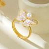 Adjustable Painted Enamel Butterfly Ring with Copper, Micro-inlaid Pearl, European American Style, Women's Fashion.