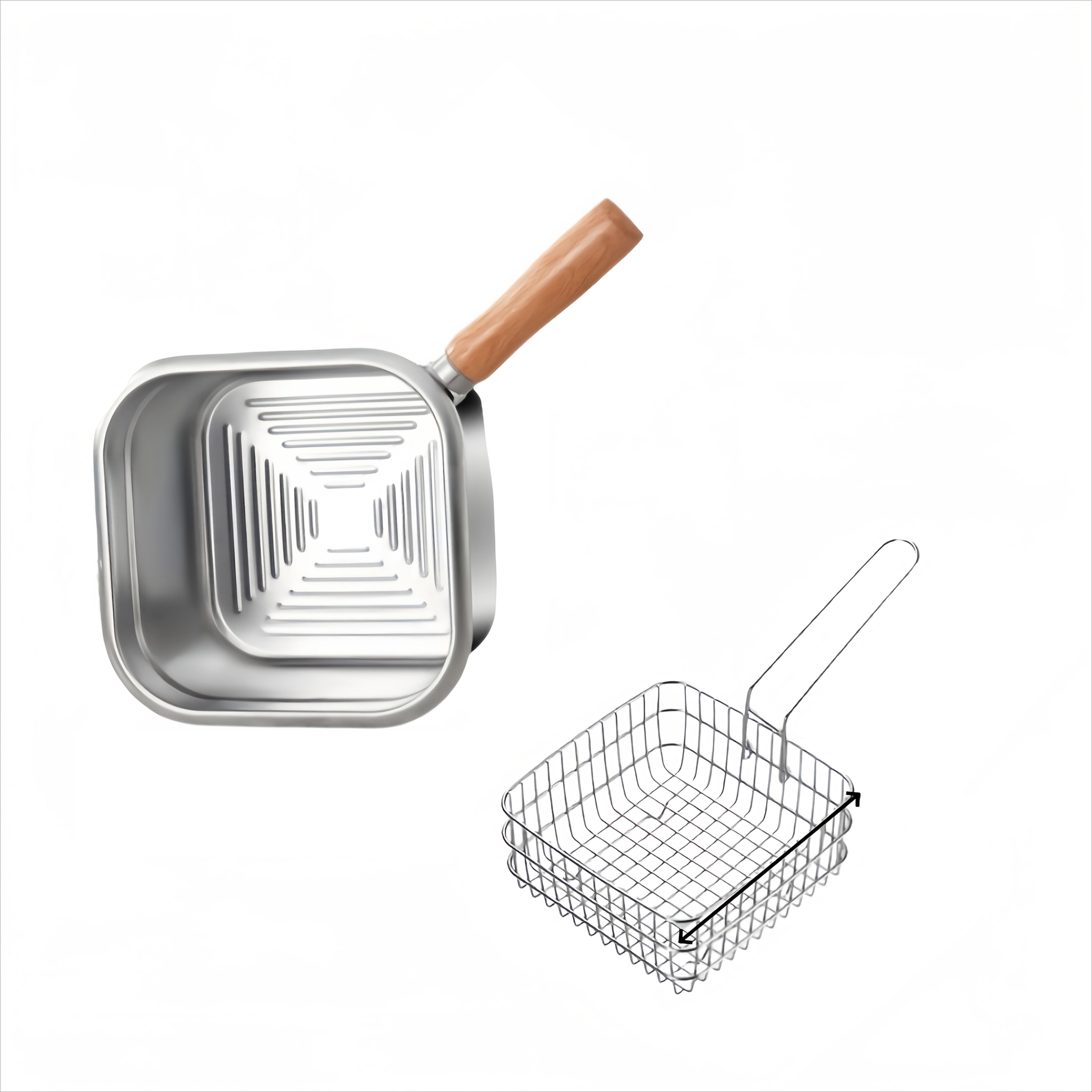 

Heavy-Duty Square Deep Fryer Made of Stainless Steel, Featuring a Basket And Lid, Suitable for Induction. Ideal for Home Use