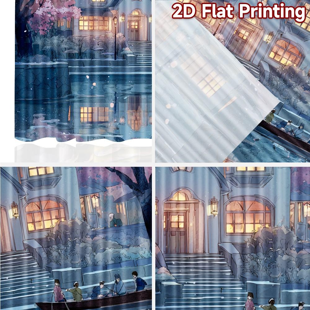 2pcs, 2D FLAT PRINTING Curtains (Without Rod) Fairy Cottage Halloween Festival Creative Curtains Durable Polyester Fabric