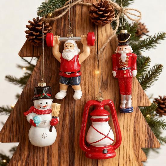 Cartoon Plastic Ornaments Santa Tree Designs Colorful Christmas Decorations with Unique Poses Festive Hanging Decor for Tree & Home Display