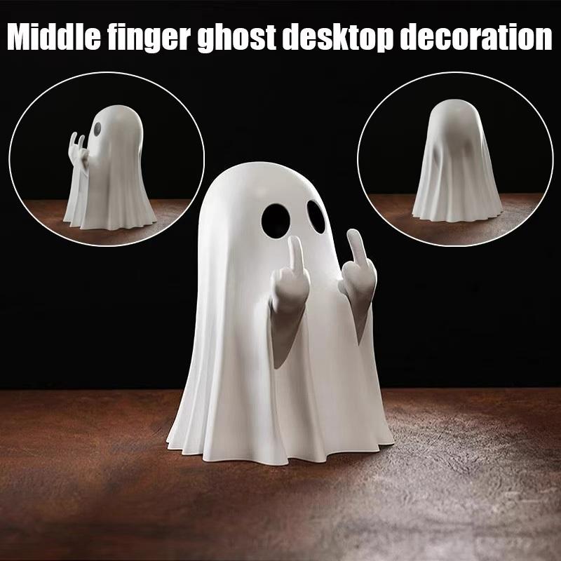 Multi-Functional Luminous Middle Finger Ghost Statue for Halloween Home Car Decor Table Shelf Ornaments