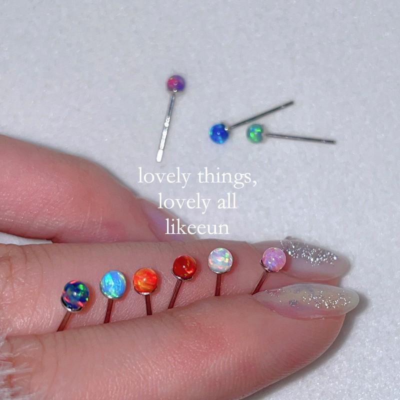 Geometric Opal Stud Earrings Women Sterling Hypoallergenic Ear Bone Piercing Jewelry Minimalist INS Style