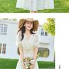 Tea break French V-neck tied waist, bubble sleeves, printed seaside vacation style dress