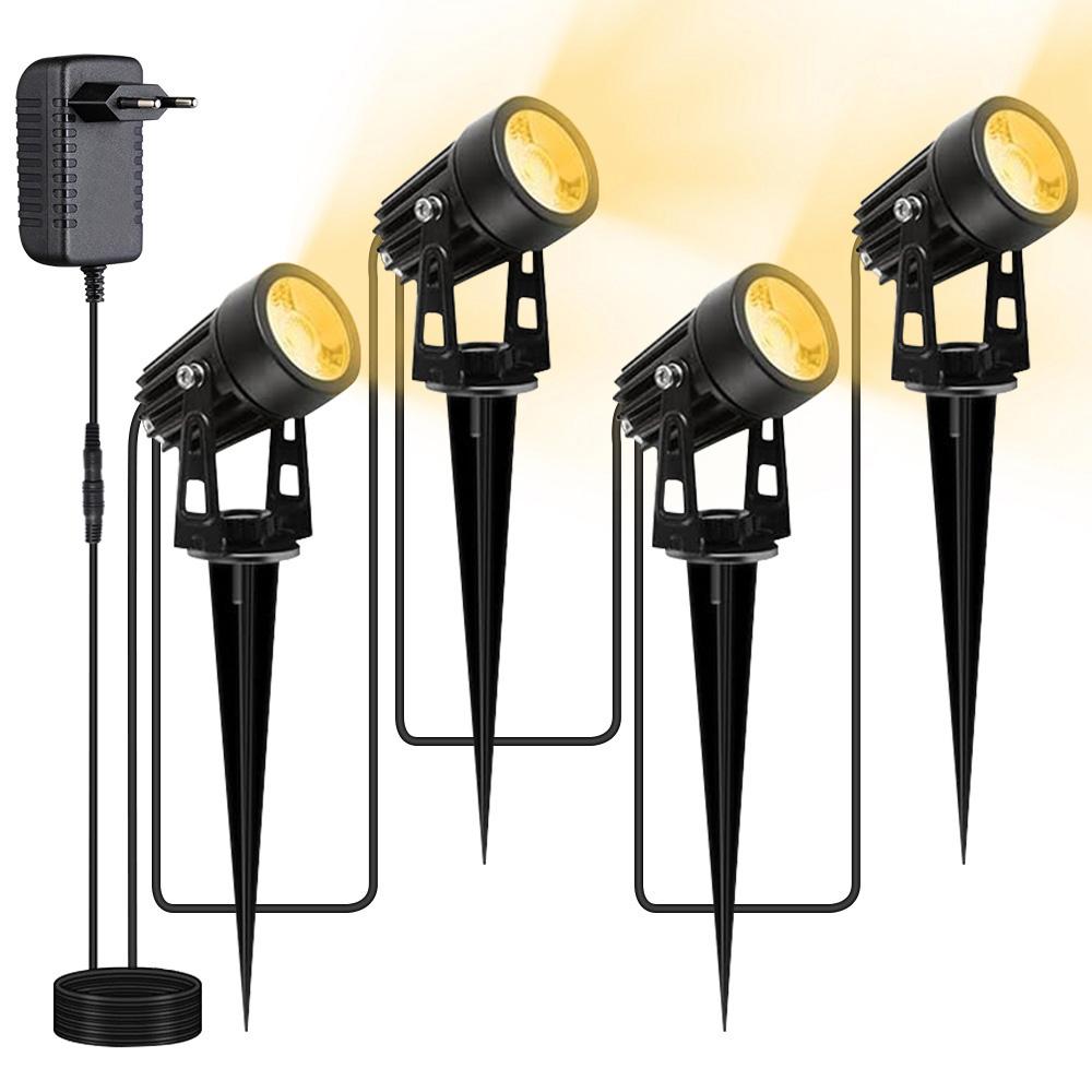 LED Landscape Lights 12W Low Voltage Waterproof Garden Pathway Light Wall Tree Flag Spotlights Spike Lawn Lamp with Transformer