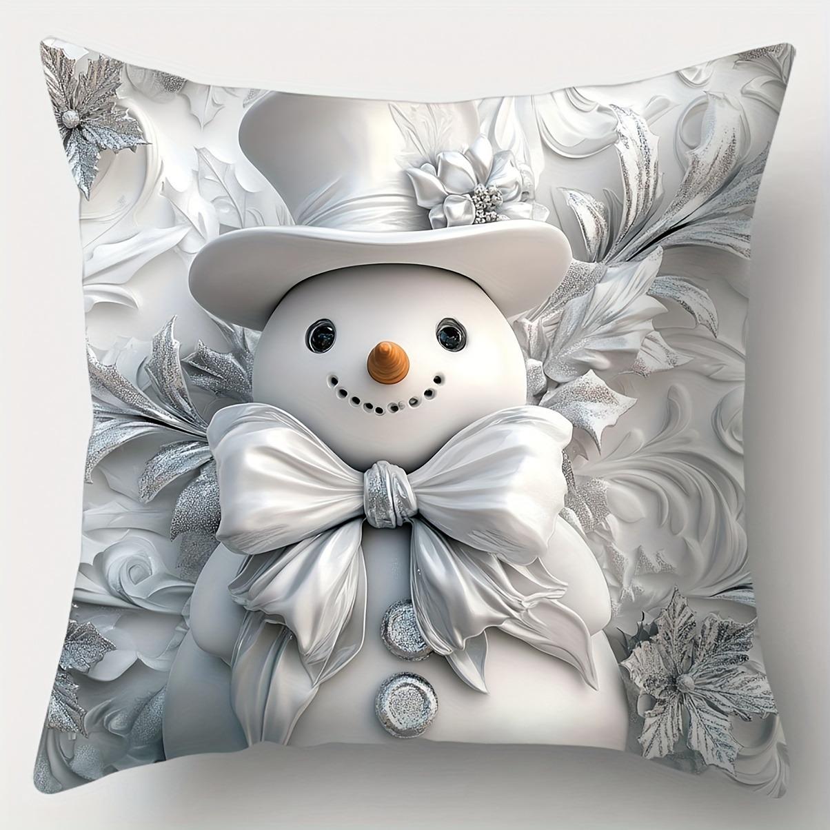 

1 шт./4 шт. Серебристые рождественские наволочки: Санта, Ёлка, Подарок, Снеговик - Праздничная элегантность Чехол на диванную подушку украшение для дома и комнаты 16x16Inch