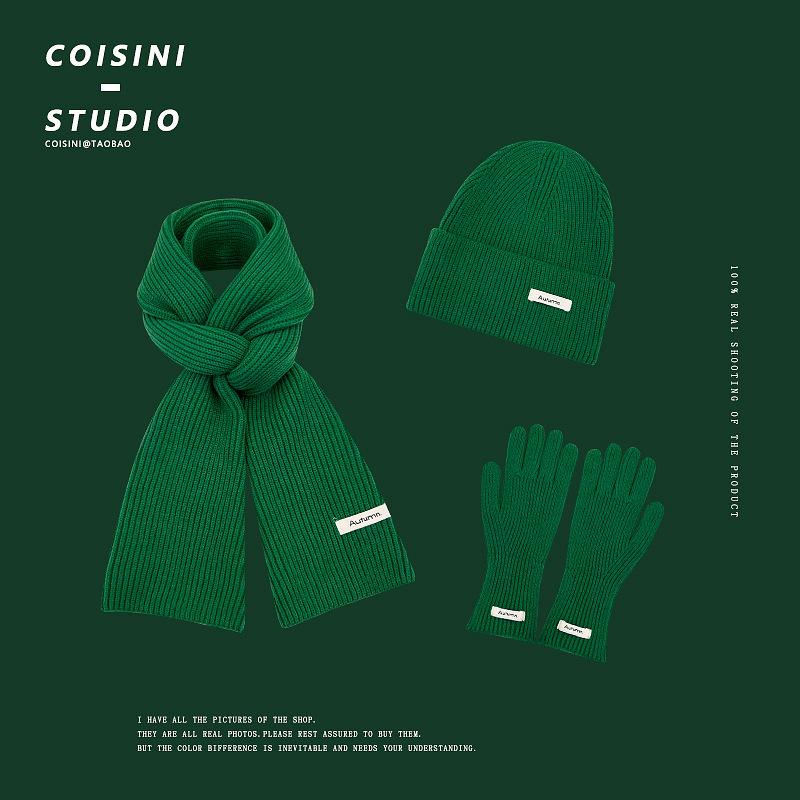 Season fashion new literary and retro knitted wool scarf three-piece set women's warm and cold neck scarf men