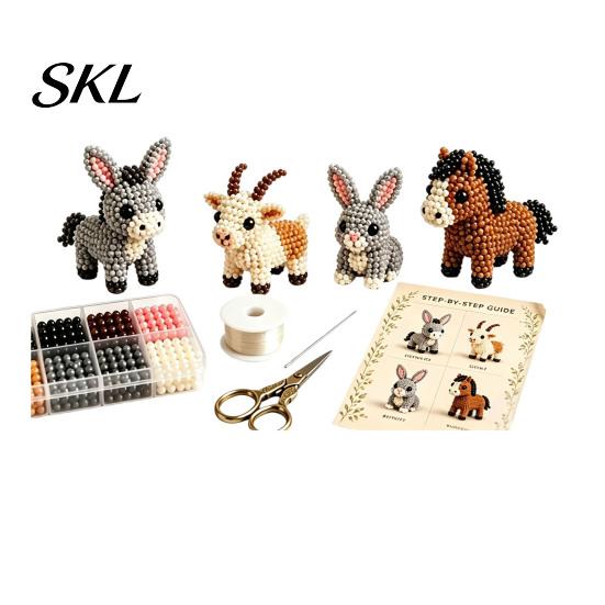 Detailed Beading Tutorial Tiny 3D Beaded Animal Kit, Cute DIY Kit with Colorful Beads and Craft With And Thread Instructions, 4 Designs Handmade