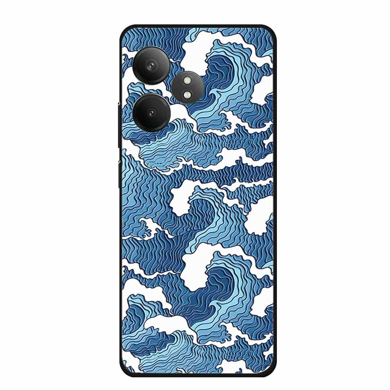 3D Emboss Case For Realme Narzo N61 Note 60 50 Realme GT 6 6T Neo6 SE C61 C63 Phone Case Flowers Black Silicone Soft Back Cover