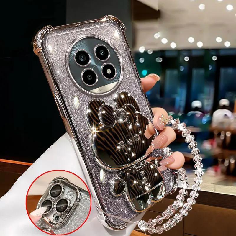 

Модные браслеты Четырехугольный противоударный чехол-ракушка для OPPO Realme 14 Pro Plus 13 Plus + 12 Pro C75 Чехол для телефона с держателем-зеркалом для макияжа Case & Holder&Realme C75 4G серебряный