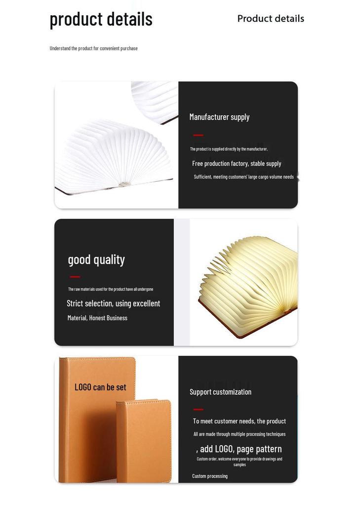 Three-Color LED Eye Protection Book Lamp: Wooden Carved Stackable Night Light