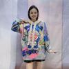 Korean Oversized Rhinestone Hooded Sweater Trendy Women's Autumn Print Knitted Top