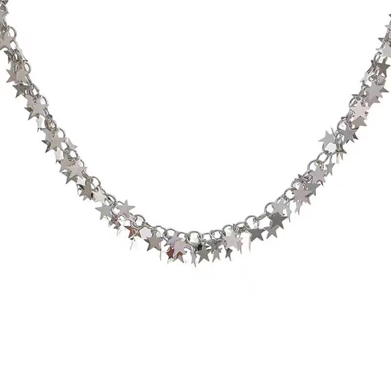 

Starry silver star fringed babes necklace Korean inschoker versatile necklace
