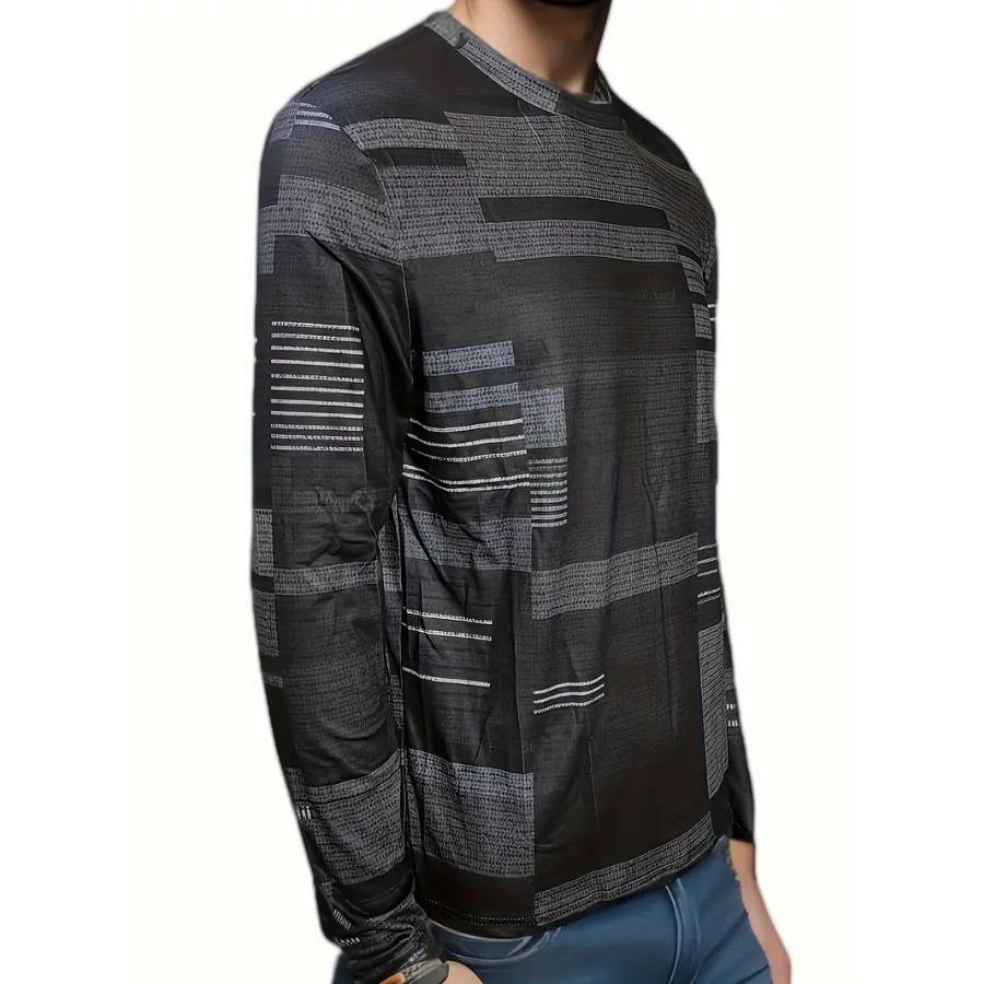 Men's Vibrant Plaid Crew Neck Long Sleeve T-Shirt - Soft, Breathable Comfortable Spring and Autumn Outdoor Activities and Sports - Perfect for Casual