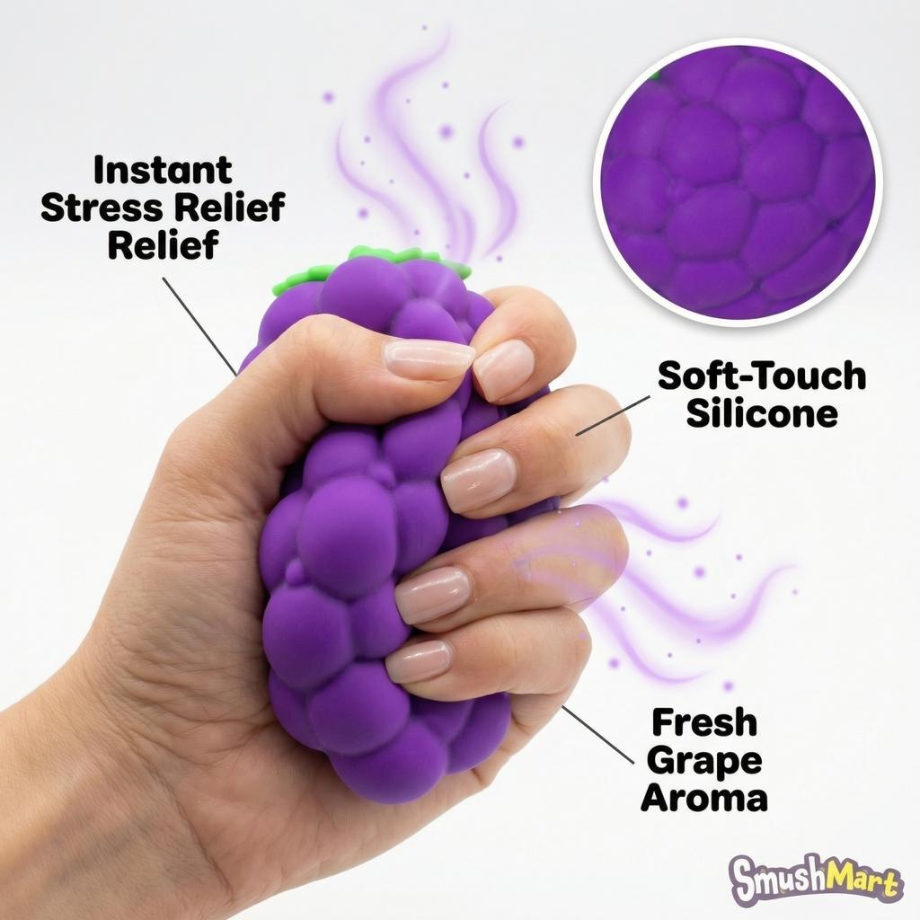 Squeeze Toy Grape Shape Stress Relief Sensory Fidget for Kids and Adults Soft Durable Material Suitable for Ages 6 and Up
