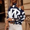 2023 Hot-Selling Women's Autumn/Winter Long Sleeve Chain Halter Print Button Top