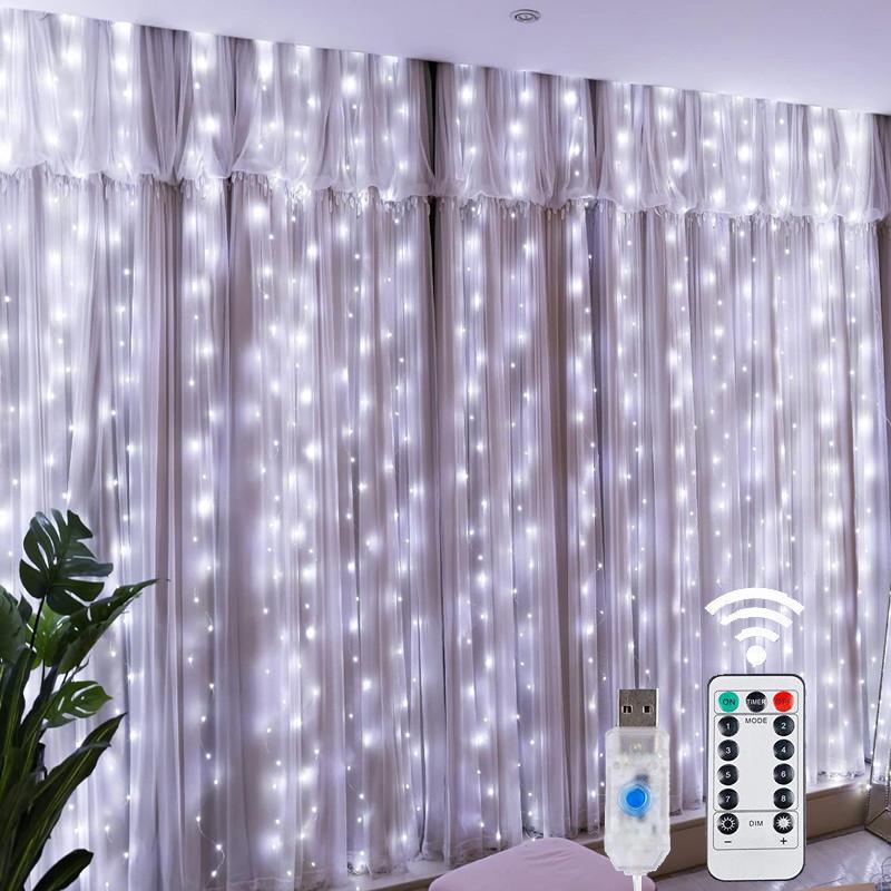 Światełka Choinkowe LED Girlanda Kurtyna Świetlna 8 Trybów Pilot USB Girlanda Dekoracja Świąteczna Do Domu Święto Nowy Rok Lampa