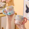 Cute and Creative Home Cup Decoration Hand-painted Relief Ceramic Breakfast Cup Large Capacity Oat Bowl Mug Cartoon Water Cup