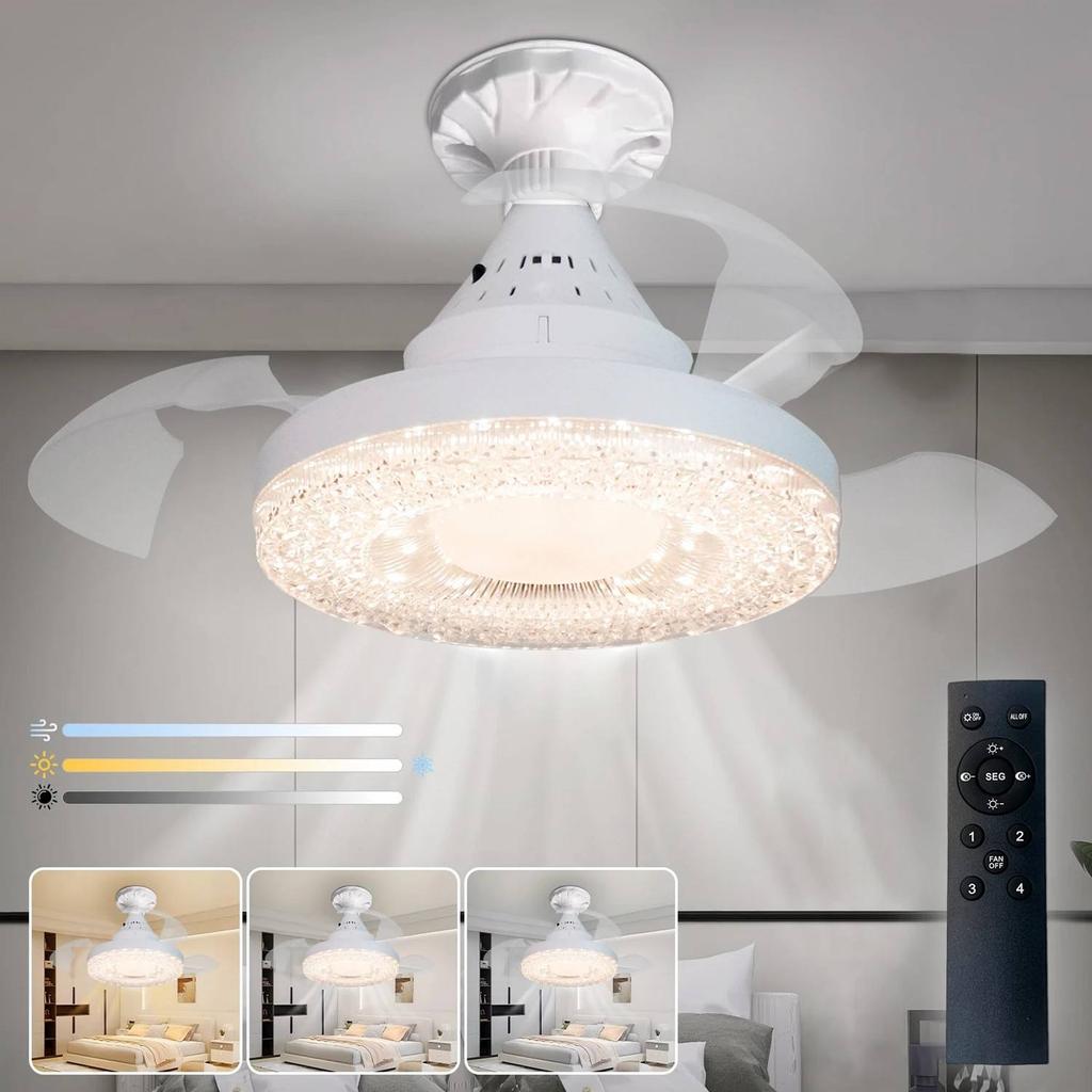 Modern Design E27 Socket Fan Light Smart Invisible Retractable Led Socket Ceiling Fan With Light and Remote for Bedroom Dining
