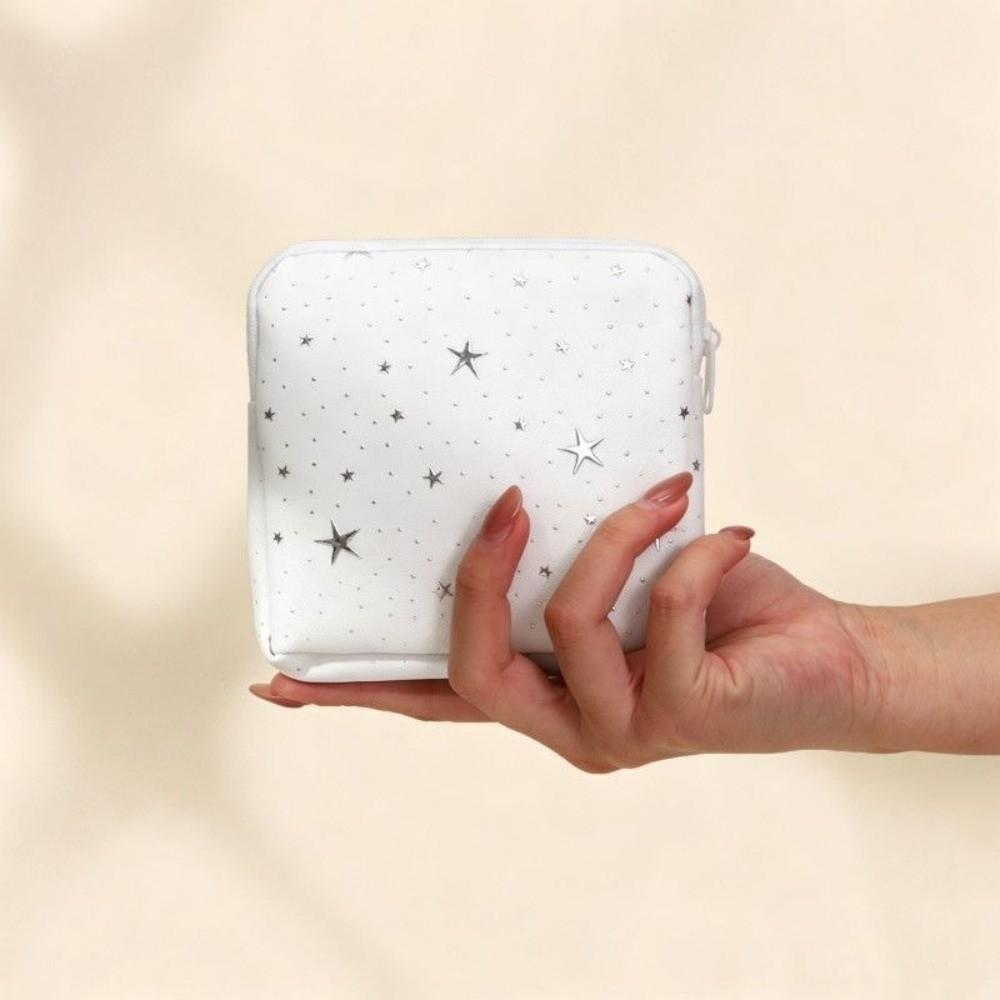Silver Star Print Sanitary Napkin Storage Bag Portable Feminine Period Pouch Women Girls