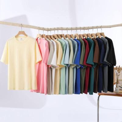 Camiseta feminina de manga curta de algodão puro 230g, camisetas femininas de casal com base solta de verão