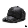 Autumn Winter Hat For Men Outdoor Thick PU Leather Warm Adjustable Earmuffs Baseball Cap Bomber Thick Fleece Lined Hats