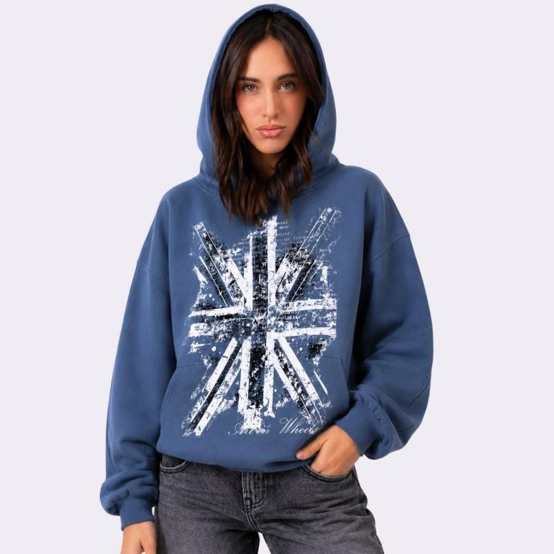 Mens Red Union Jack Print Hoodie Loose Fit Casual Streetwear All Genders