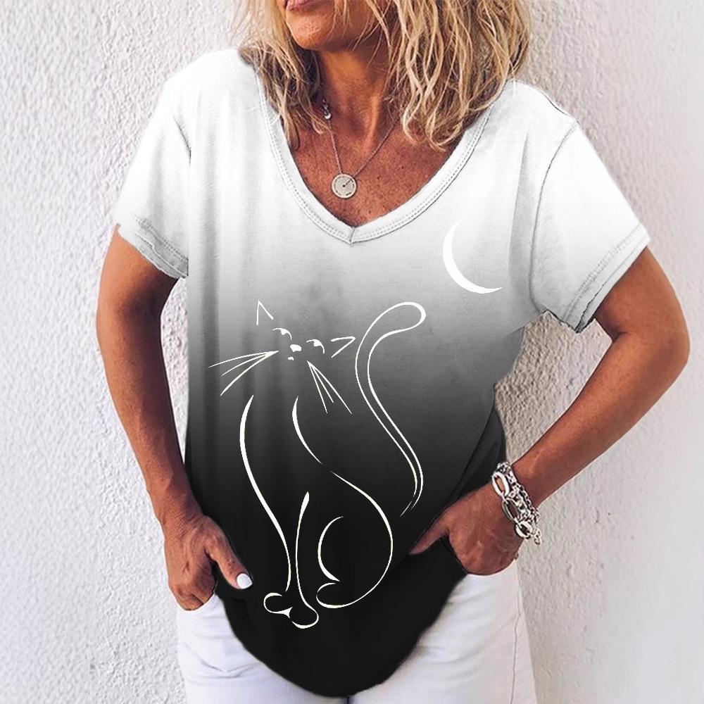Summer V-neck 3D Printed Top Fashionable Casual Short Sleeved Women's T-shirts