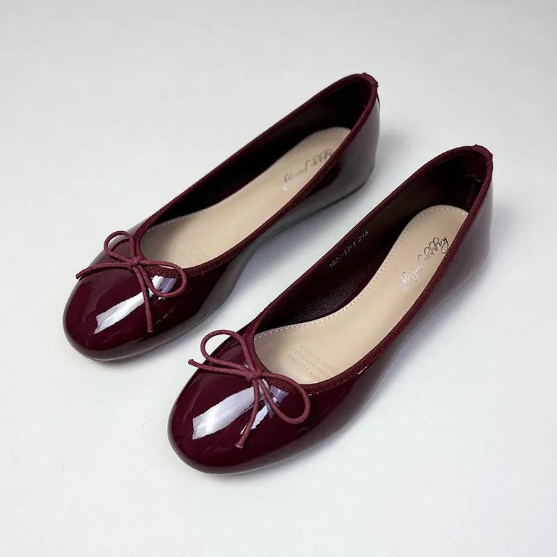 Fashion Cozy Soft Patent Leather Ballet Flats Women Cute Butterfly-Knot Decoration Flat Loafers Elegant Mary Jane Dance Shoes for Women