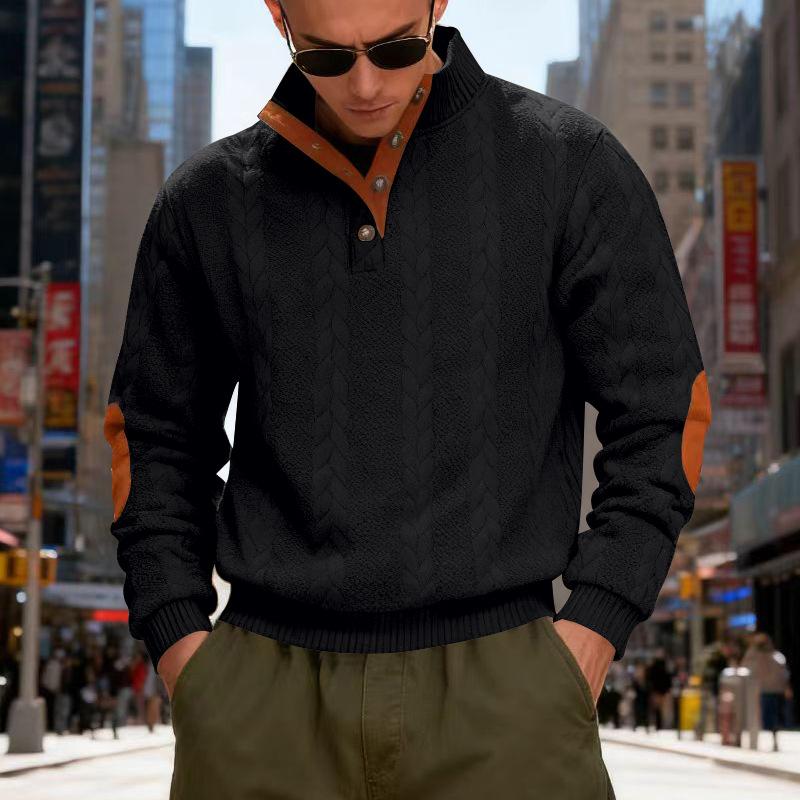 American Style Stand Collar Henry Long Sleeve Loose Casual Men Winter Sweatshirt S