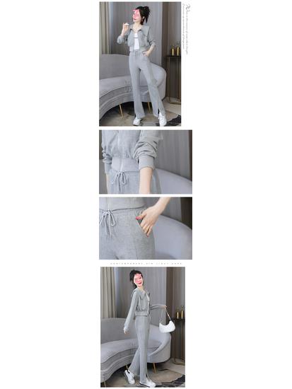 Women's Two-Piece Set: Long-Sleeve Jacket & High-Waist Flared Pants - Casual Sportswear for Spring & Autumn