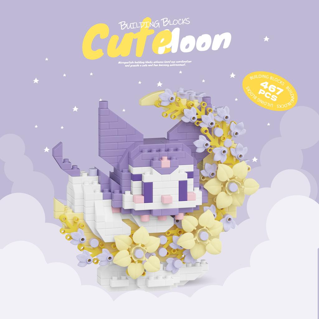 Cute Pets With Flowers Micro Building Blocks Cartoon Figures Animals Cats Panda Sanrio Disney Ornament Christmas Gifts