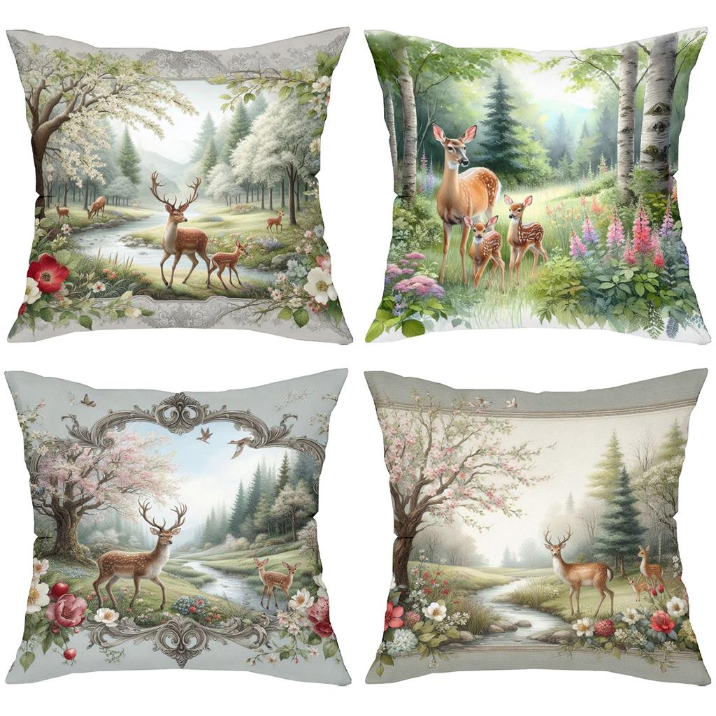 Deer And Forest Scenes Floral Decorative Cushion Covers Polyester pillowcase, sofa decorative cushion cov Headboard Pillow
