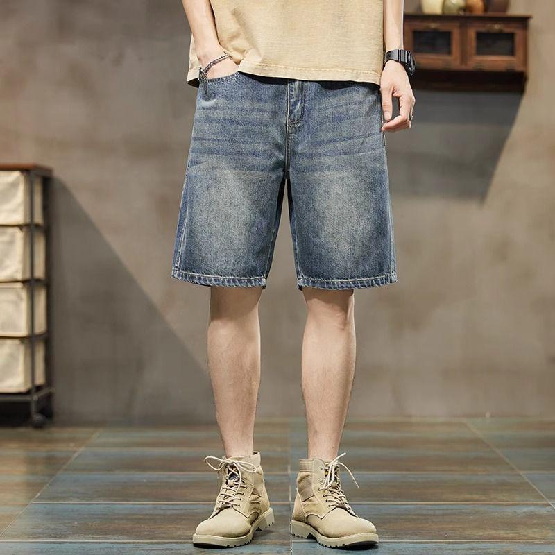 Men's Summer Denim Workwear Shorts - Trendy, Loose, Casual Five-Point Breeches, 2024 Collection