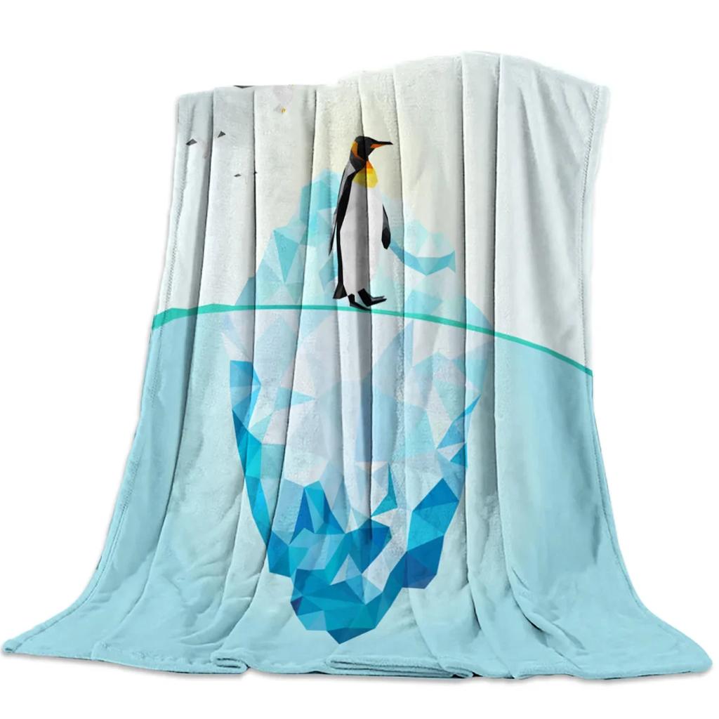 Custom Blanket Home Textile Penguin Cartoon Background Feet Flannel Weighted Blanket Warm Soft Throw Sofa Bed Travel Blankets