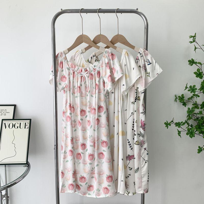 2025 New Arrival Nightdress Summer Floral Pajamas Loose Short Sleeve Thin Girl's Dress Special Offer Female Summer Home Wear