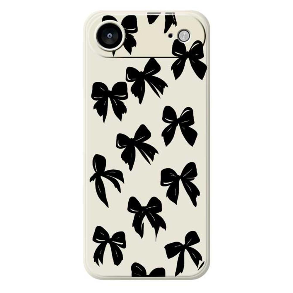 

For iPhone 17 Air Case Black Bow Pattern Printing Straight Edge TPU Phone Back Cover Beige