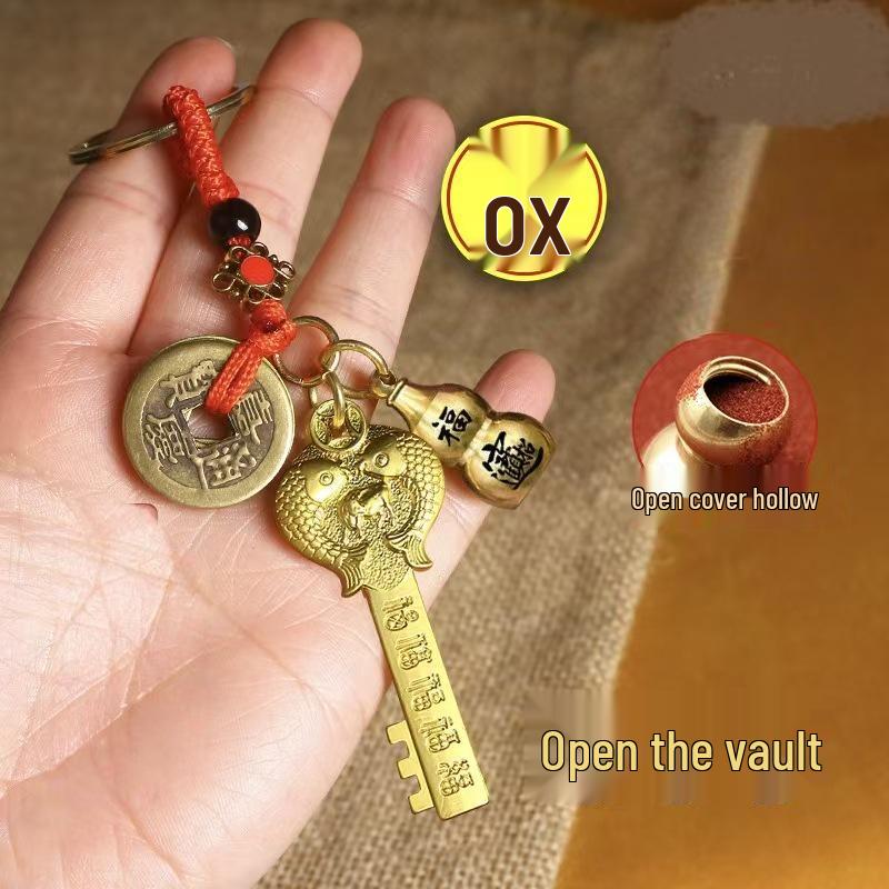 Populär Zodiac Mässing Kalabash Gyllene Nyckelring Hänge för Väskor & Telefoner