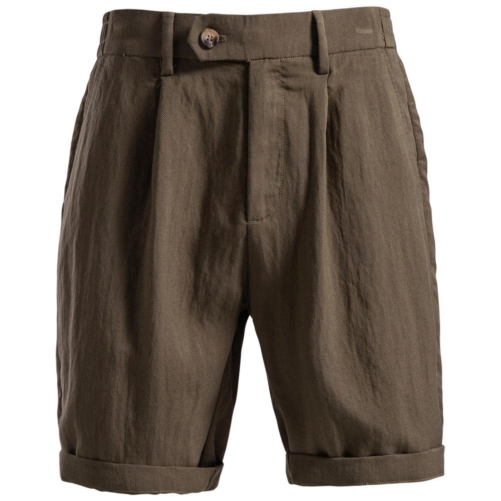 

2026 Summer New Business Casual Lyocell Cotton Shorts for Men with Elastic Waist, Knee-Length Pants S кофейный
